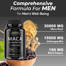 Organic Maca Root Powder Capsules 1500mg containing  Maca Root Extract,Ashwagandha,Black Pepper, Supplements for Men