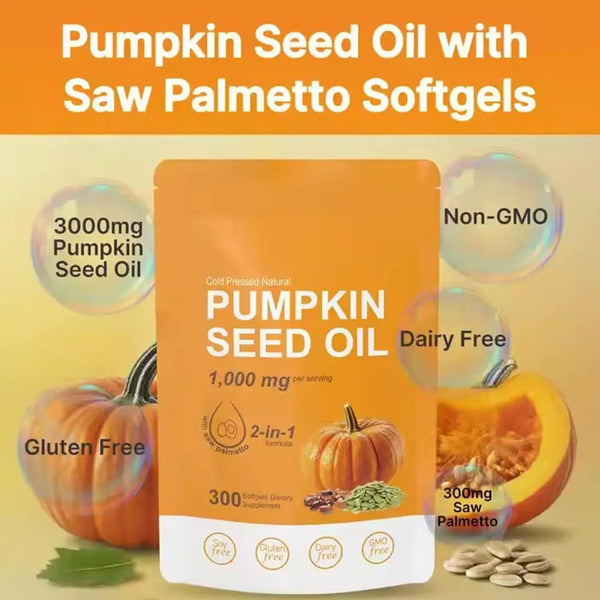 300 Capsules Pumpkin Seed Oil 1000mg Promotes Hair Growth Supports ...