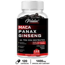 Maca Root Capsules 10,000 mg + Korean Ginseng 1,400 mg - Black + Red + Yellow Maca Root, High Strength Supplement Supplement