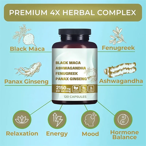Original Black Maca Root, Ashwagandha, Panax Ginseng, Fenugreek Cap...
