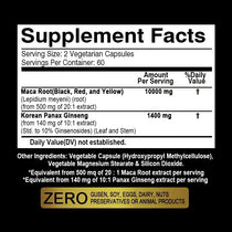 Maca Root Capsules 10,000 mg + Korean Ginseng 1,400 mg - Black + Red + Yellow Maca Root, High Strength Supplement Supplement