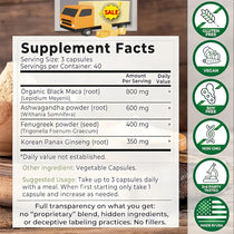 Original Black Maca Root, Ashwagandha, Panax Ginseng, Fenugreek Capsules, Male Enhancing Supplement Natural 4-in-1 Organic