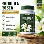 Docteat Rhodiola Rosea Capsules 60 CT Natural Adaptogen Daily Wellness Support Non-GMO Vegan Gluten-Free