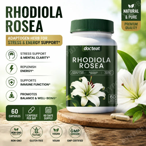 Docteat Rhodiola Rosea Capsules 60 CT Natural Adaptogen Daily Welln...