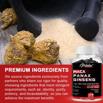 Maca Root Capsules 10,000 mg + Korean Ginseng 1,400 mg - Black + Red + Yellow Maca Root, High Strength Supplement Supplement