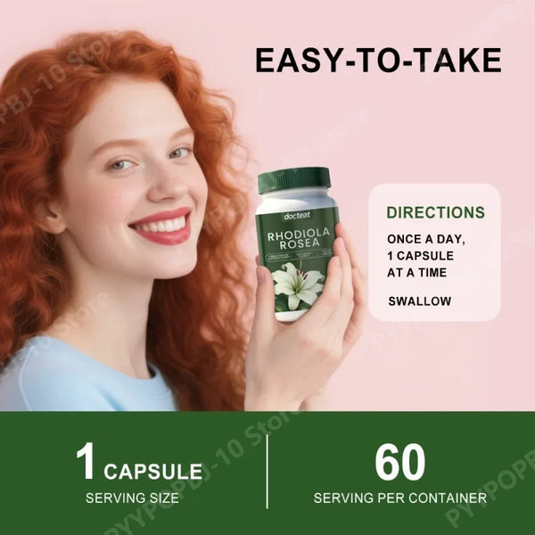Docteat Rhodiola Rosea Capsules 60 CT Natural Adaptogen Daily Welln...