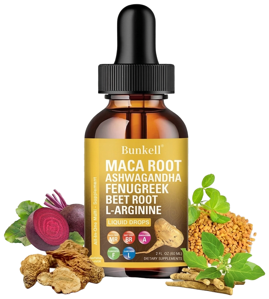 Organic Maca Root Liquid Drops with Ashwagandha, Fenugreek, Beet Root and L-Arginine Liquid Multivitamin for Women and Men